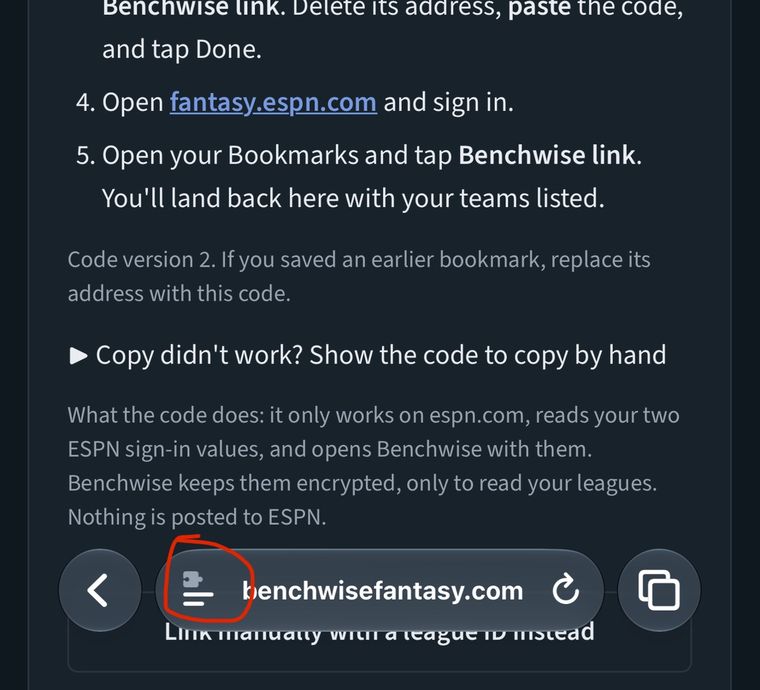 Safari's bottom bar with the page menu button circled