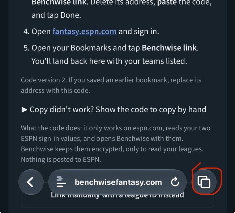 Safari's bottom bar with the Tabs button circled