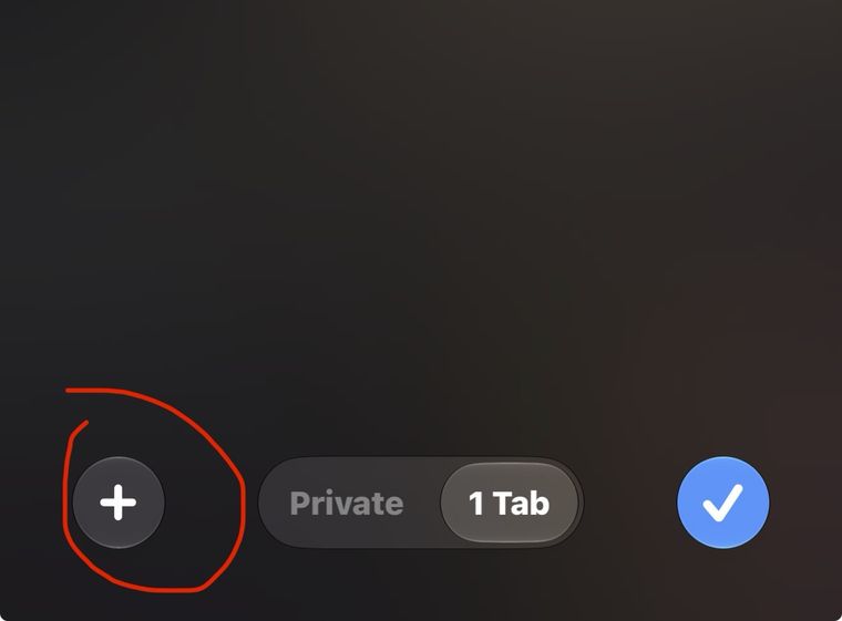 The tab view with the plus button circled