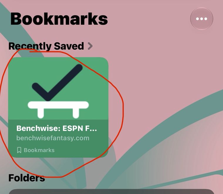 The Bookmarks screen with the saved Benchwise bookmark circled